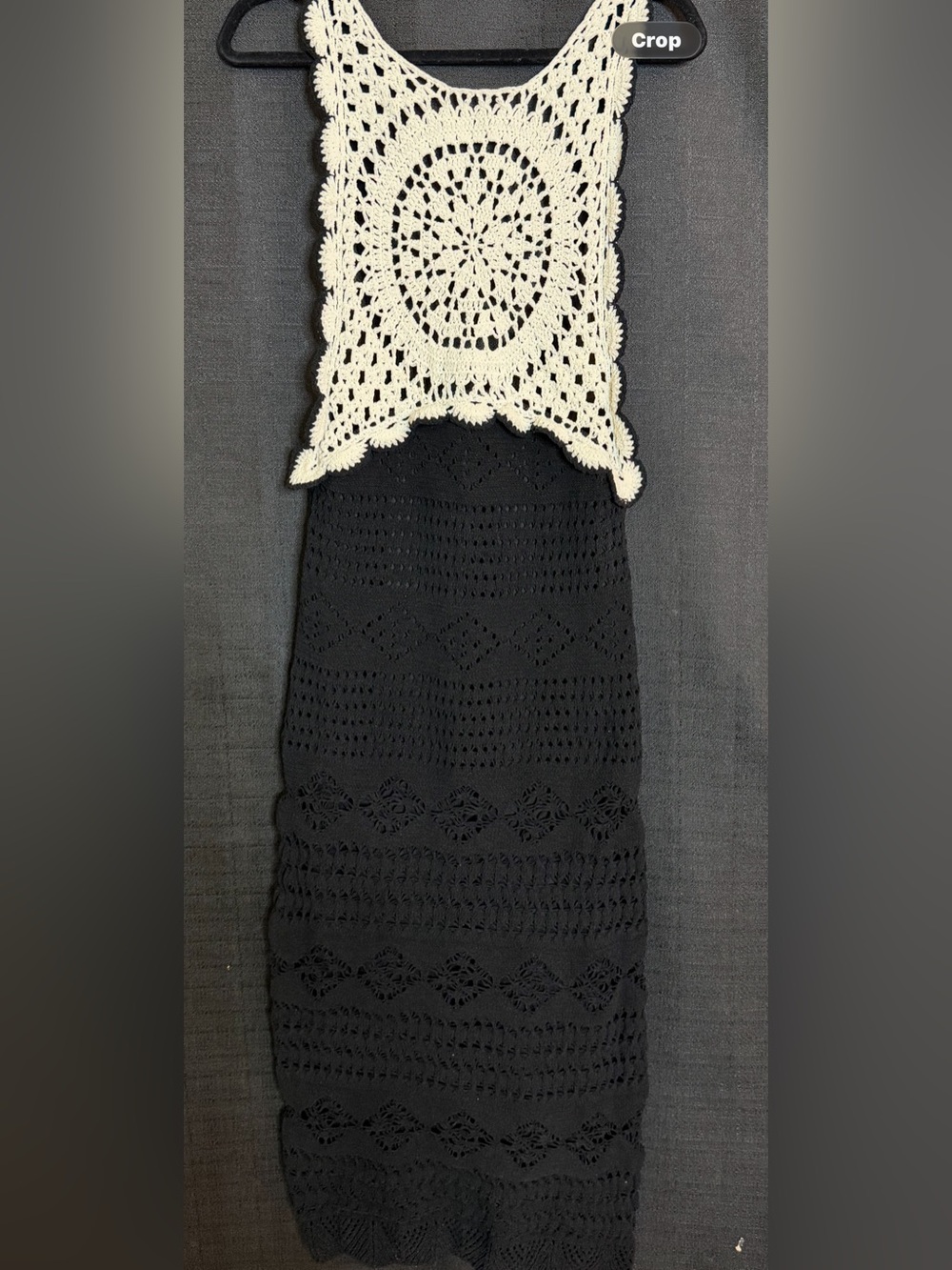 Zara‎ Black Maxi Dress with Cream Crochet Bib